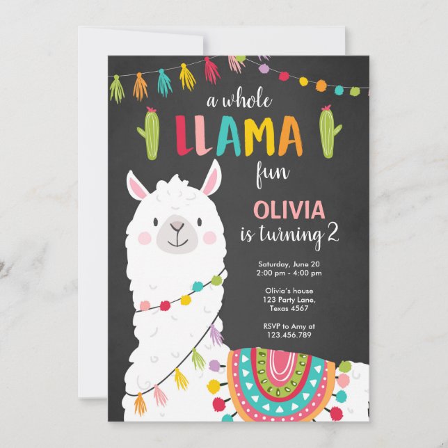Whole llama fun birthday invitation Alpace Fiesta (Front)