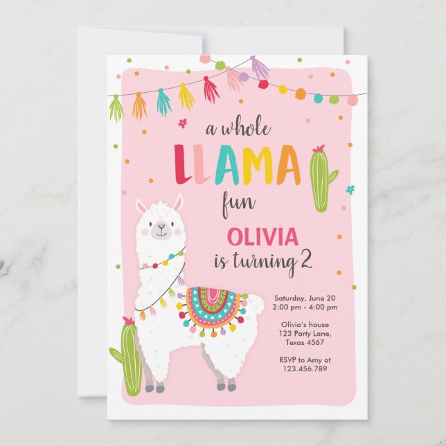 Whole llama fun birthday invitation Alpace Fiesta (Front)