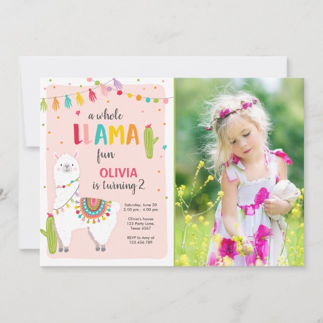 Whole llama fun birthday invitation Alpace Fiesta (Front)