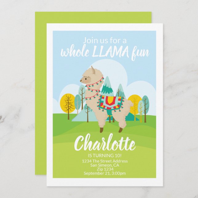 Whole Llama Fun Birthday Party Invitation (Front/Back)