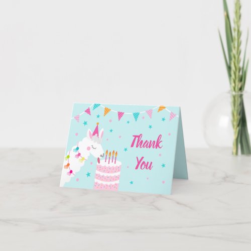 Whole Llama Fun Cake 4th Birthday Aqua Thank You Card