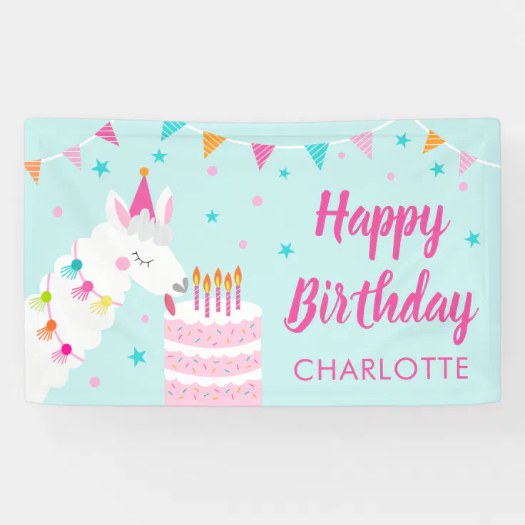 Whole Llama Fun Cake 5th Birthday Aqua Banner | Zazzle