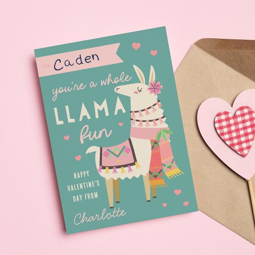 Whole Llama Fun Classroom Valentines Day Card