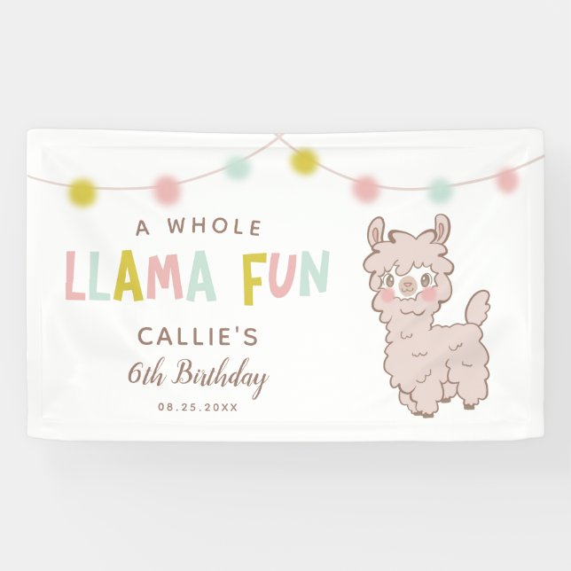 Whole Llama Fun Cute Birthday Party Banner (Horizontal)