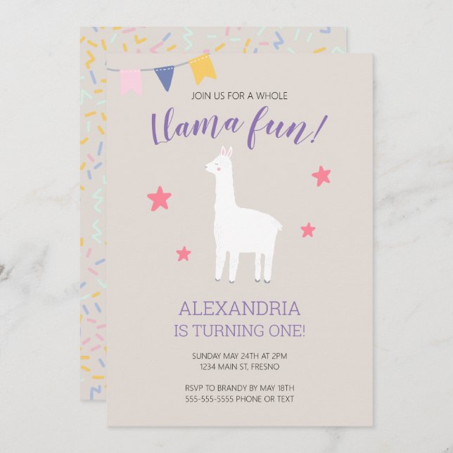 Whole Llama Fun Cute Boho Birthday Invitation (Front/Back)