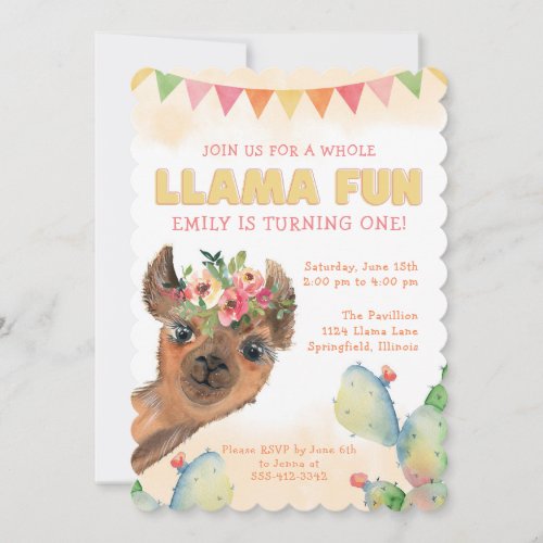 Whole Llama Fun Fiesta Birthday Invitation
