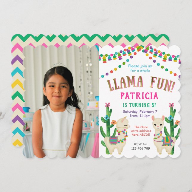Whole llama fun, Fiesta, Birthday photo Invitation (Front/Back)