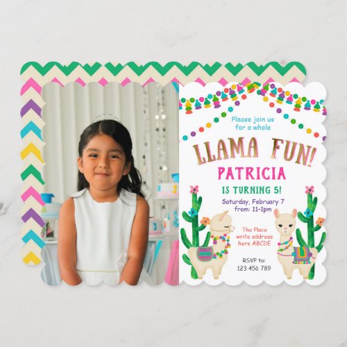 Whole llama fun Fiesta Birthday photo Invitation