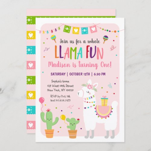 Whole Llama Fun Fiesta Cactus Birthday Invitation