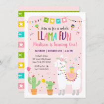 Whole Llama Fun Fiesta Cactus Birthday Invitation