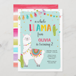 Whole Llama Fun Fiesta Girl Birthday Invitation