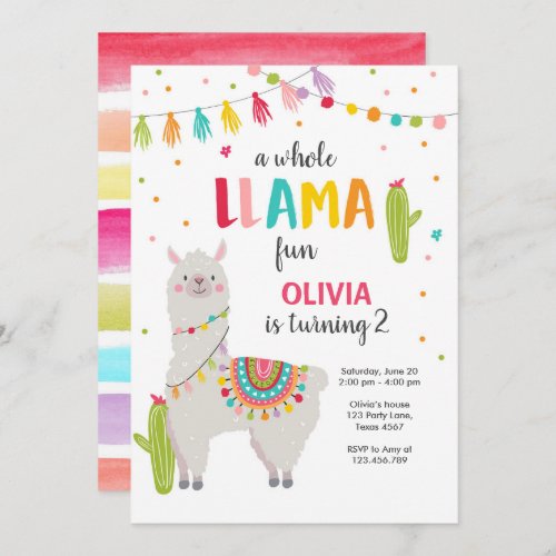 Whole Llama Fun Fiesta Girl Birthday Invitation