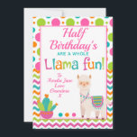 Whole Llama Fun Half Birthday Holiday Card<br><div class="desc">A fabulous colorful polka dot and chevron Half birthday card.  Send to a baby girl who is going to find her 6 month birthday a 'whole llama fun'. Bright pinks,  teals and orange make this a eye catching design. Personalize with your own message.</div>