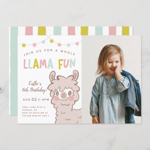 Whole Llama Fun Kids Birthday Party Photo Invitation