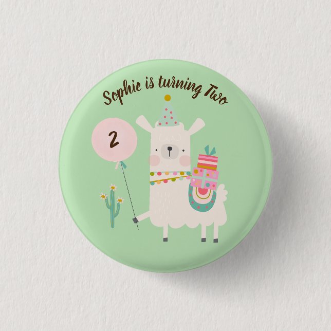 Whole Llama Fun Lime Green Birthday Party Button (Front)