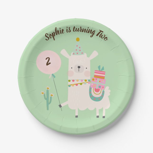 Whole Llama Fun Lime Green Birthday Party Paper Plates (Front)