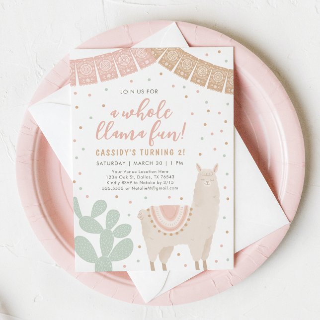 Whole Llama Fun Llama Alpaca Girl Birthday Invitation (Creator Uploaded)