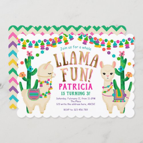 Whole Llama Fun Llama birthday party Invitation