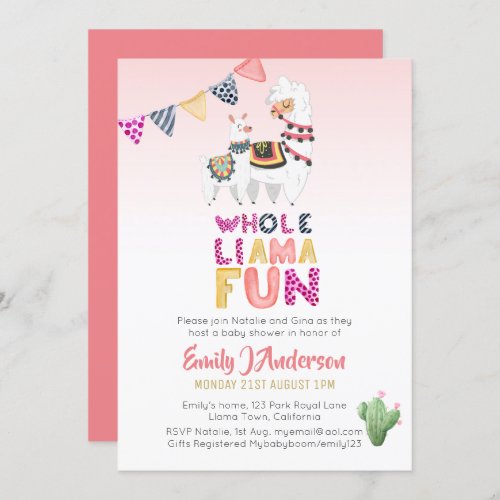 Whole LLama Fun Mama Baby Fiesta Cacti Pink Girls Invitation