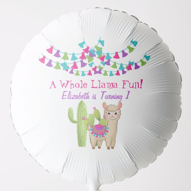 Whole Llama Fun Pink Purple Cactus Birthday  Balloon (Front)