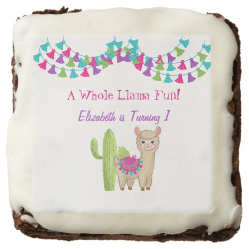 Whole Llama Fun Pink Purple Cactus Child Birthday Brownie
