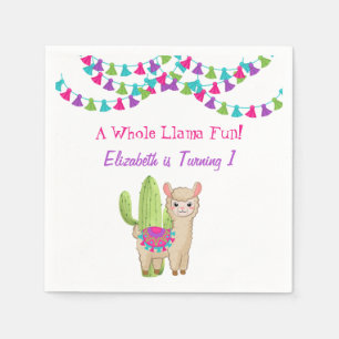 Whole Llama Fun Pink Purple Cactus Child Birthday Napkins