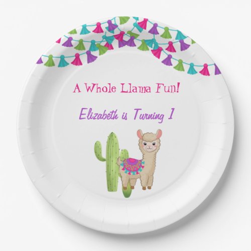 Whole Llama Fun Pink Purple Cactus Child Birthday Paper Plates