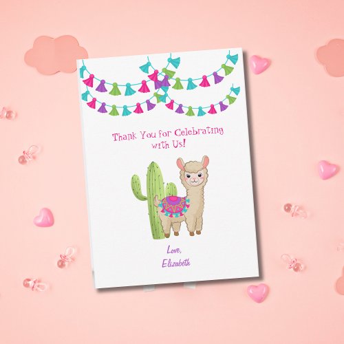 Whole Llama Fun Pink Purple Cactus Child Birthday Thank You Card