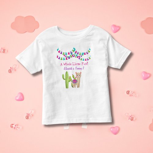 Whole Llama Fun Pink Purple Cactus Child Birthday  Toddler T_shirt