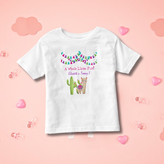 Whole Llama Fun Pink Purple Cactus Child Birthday  Toddler T-shirt (A Whole Llama Fun Llama and Cactus Personalized 1st, 2nd, 3rd Birthday party t-shirt )