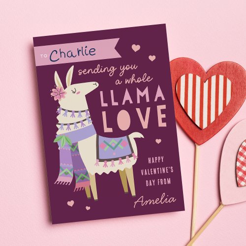 Whole Llama Love Classroom Valentines Day Card