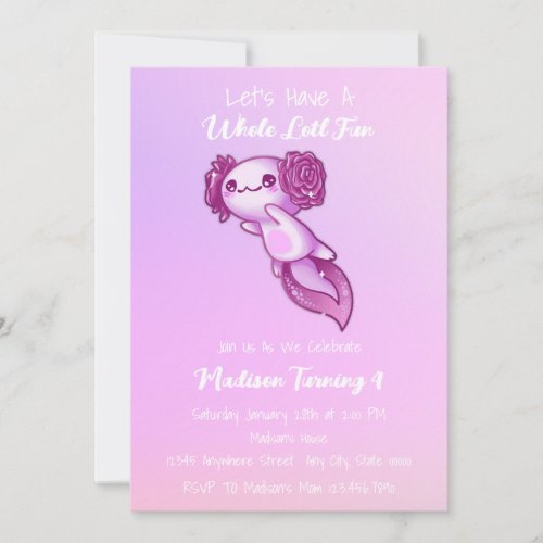 Whole Lotl Fun Magenta Pink Axolotl Birthday Invitation