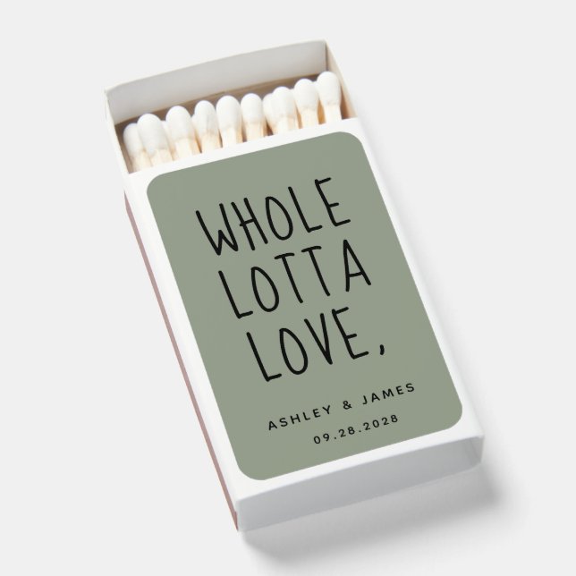 WHOLE LOTTA LOVE Sage Green Wedding Matchboxes (Front Open)