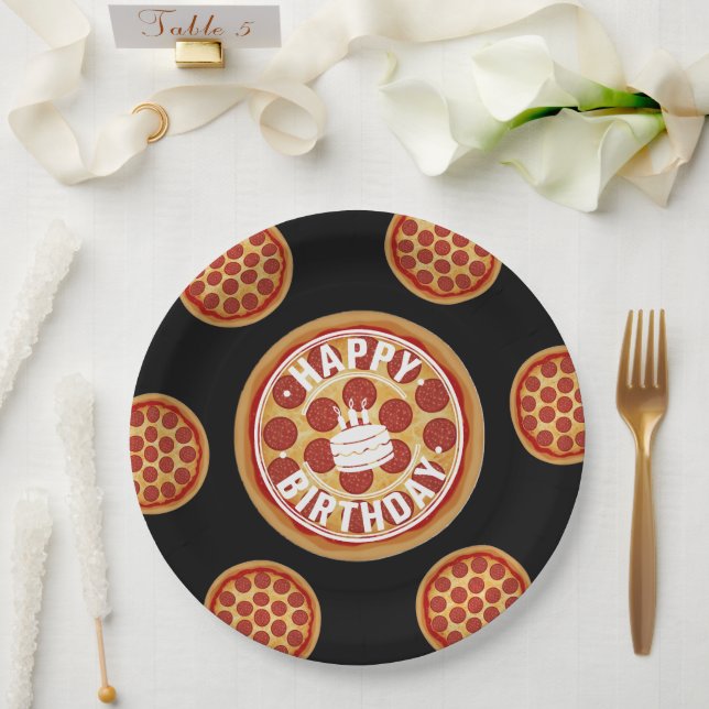 Whole Pizza Happy Birthday Party Design Paper Plates (Wedding)