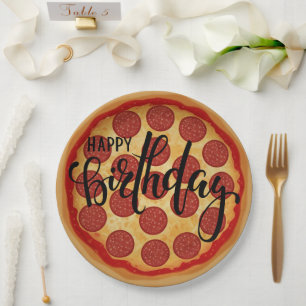 Whole Pizza Happy Birthday Party Design Paper Plates