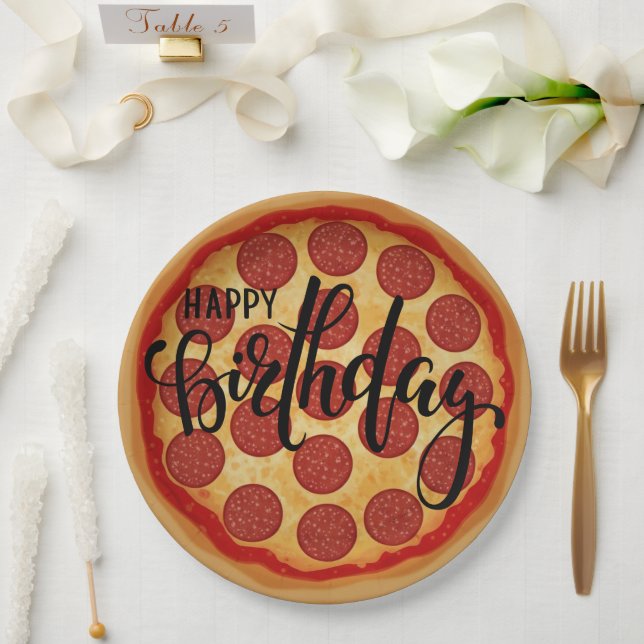 Whole Pizza Happy Birthday Party Design Paper Plates (Wedding)