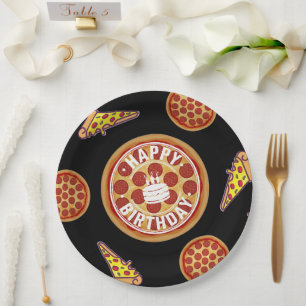 Whole Pizza Happy Birthday Party Design Paper Plates