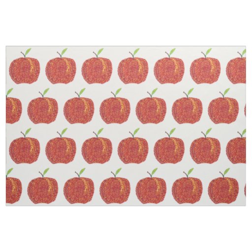 Whole Red Apples in Pointillism Stem, Leaf Fabric
