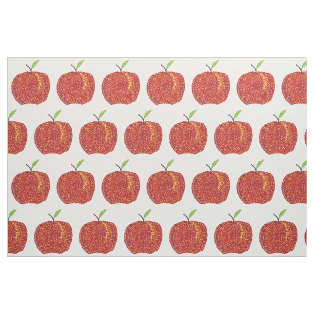 Whole Red Apples in Pointillism Stem, Leaf Fabric (Fat Quarter)