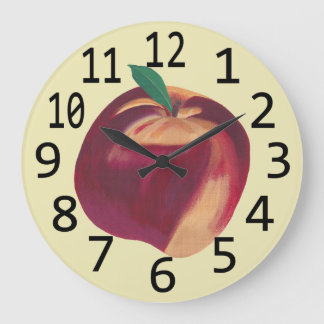 Whole Ripe Peach Painting Large Black Numbers Large Clock