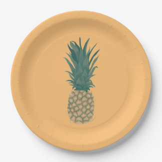 Whole Ripe Pineapple Painting Leaves Paper Plates