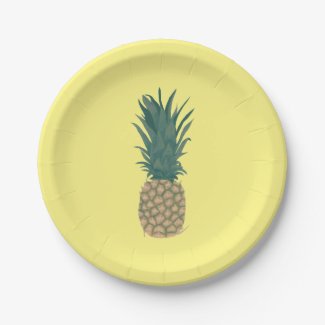 Whole Ripe Pineapple Painting with Leaves Paper Plates