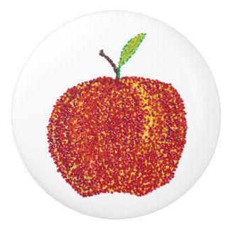 Whole Ripe Red Apple in Pointillism Knobs