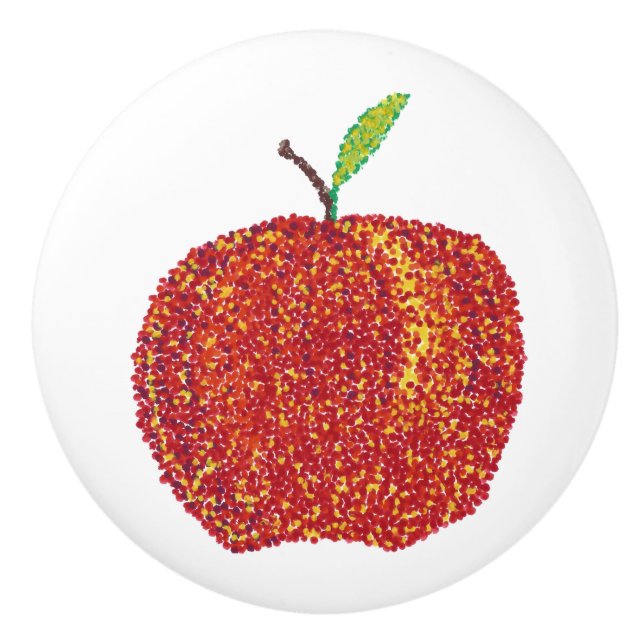 Whole Ripe Red Apple in Pointillism Knobs (Front)