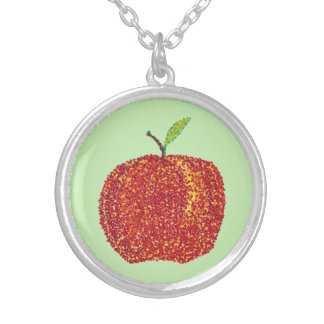 Whole Ripe Red Apple in Pointillism Necklaces