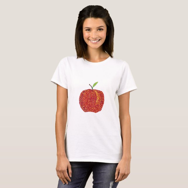 Whole Ripe Red Apple in Pointillism Tee Shirts (Front Full)