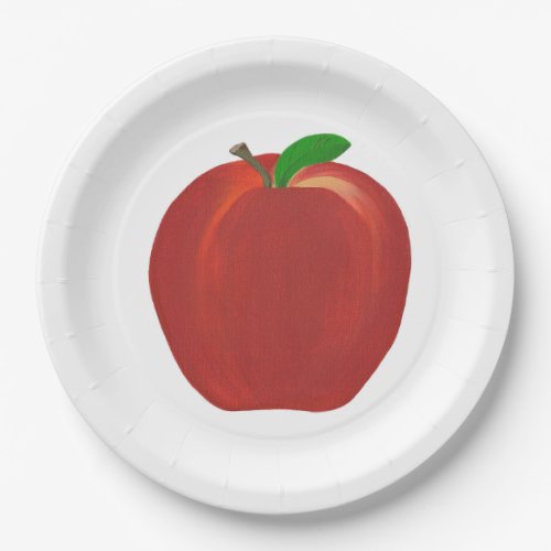 Whole Ripe Red Apple Painting Fruit Paper Plates