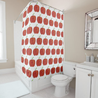 Whole Ripe Red Apples, Pointillism Shower Curtains