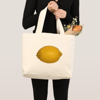 Whole Ripe Yellow Lemon Painting Grocery Totes by Cherylsart at Zazzle