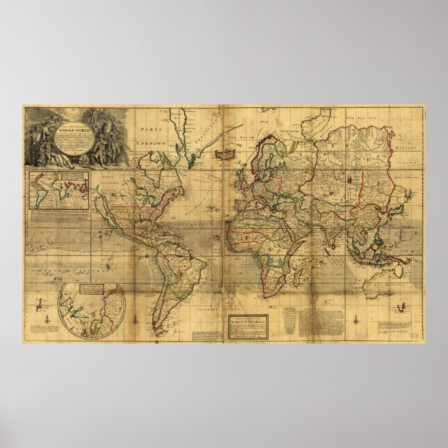 Whole World Map by Herman Moll (1719) Poster (Front)